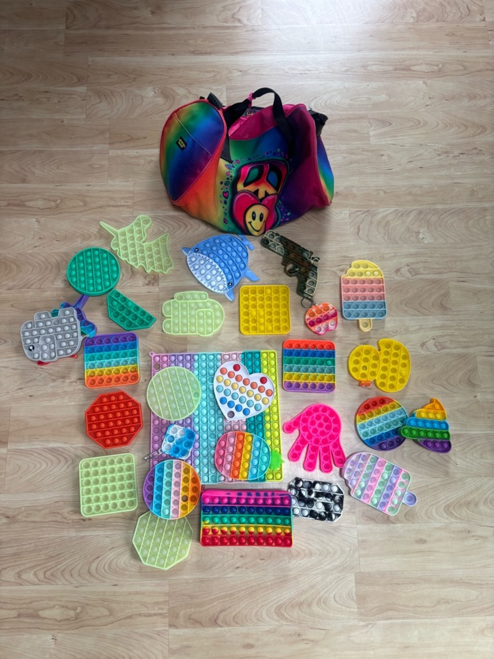 Duffel Bag with 28 Pop it Fidget Toys - plus bonus bag of sensory toys